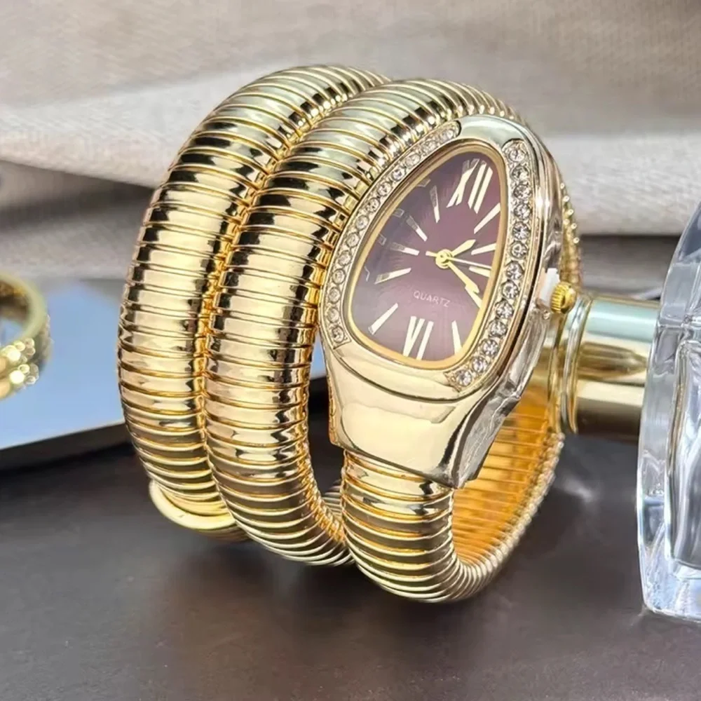 Serpenti Snake Wrap Elegant Gold Women's Watch with Burgundy Dial